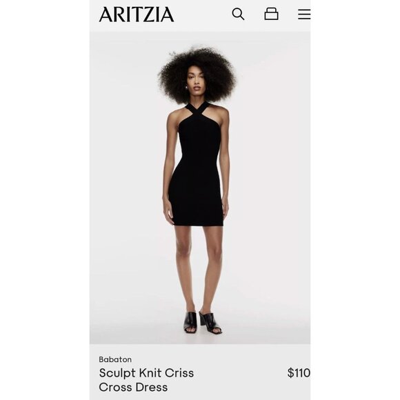 Aritzia Babaton Sculpt Knit Criss Cross‎ Dress Black Bodycon Size M Cocktail - Picture 11 of 14